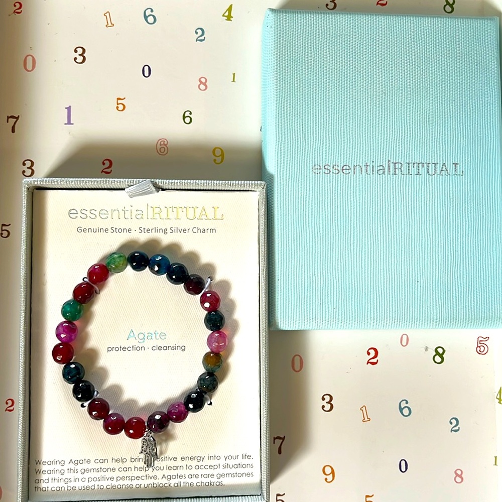 Essential Ritual Genuine Stone Sterling Silver Charm Agate Bracelet